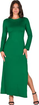 24seven Comfort Apparel Long Sleeve Side Slit Fitted Black Maxi Dress