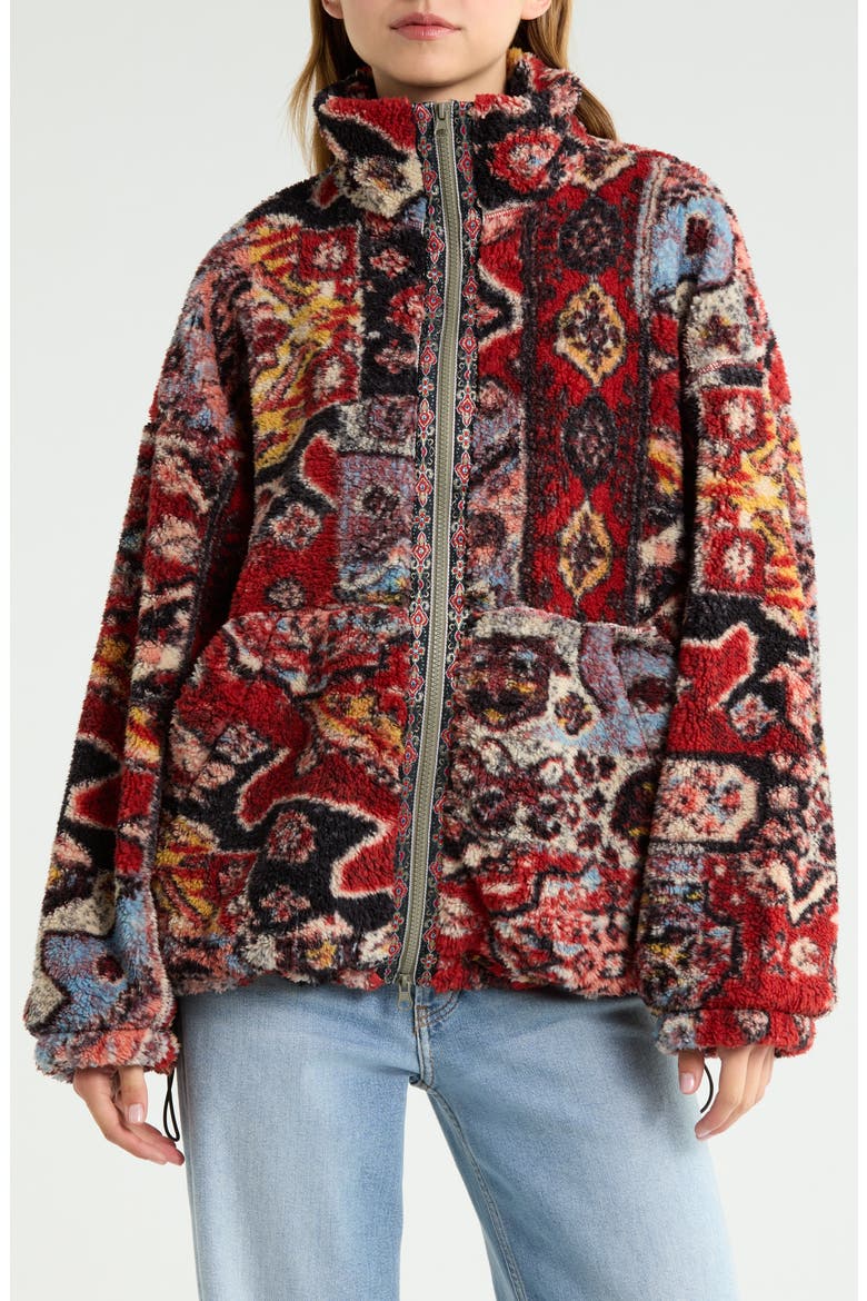 Mae Print Fleece Zip Front Sweatshirt, Alternate, color, RED