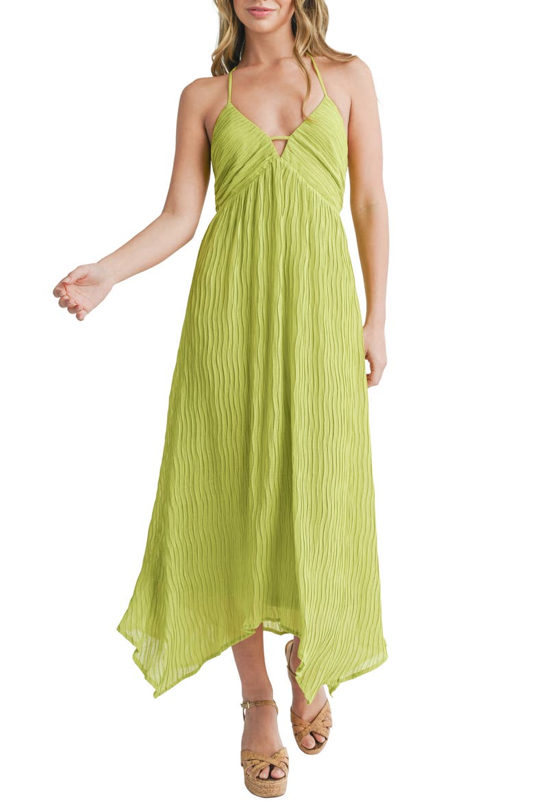 Textured Asymmetric Hem Halter Dress, Main, color, LIME