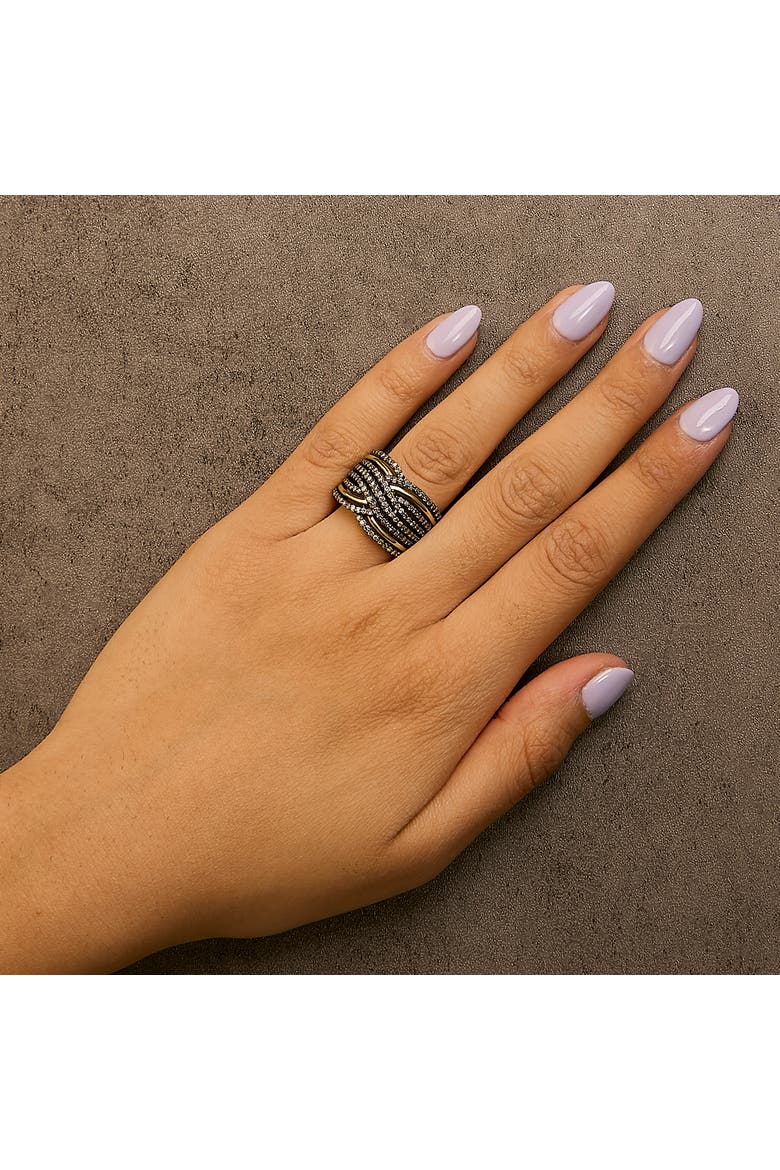 10K Yellow Gold Plated Silver 1.0 Cttw Champagne Diamond Multi Row Cross Over Band Ring, Alternate, color, Yellow Gold over Silver
