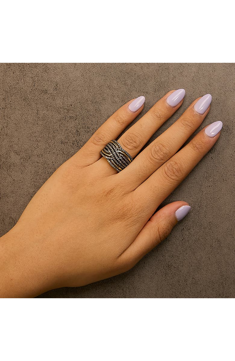 Haus of Brilliance 10K Yellow Gold Plated Silver 1.0 Cttw Champagne Diamond Multi Row Cross Over Band Ring, Alternate, color, Yellow Gold Over Silver