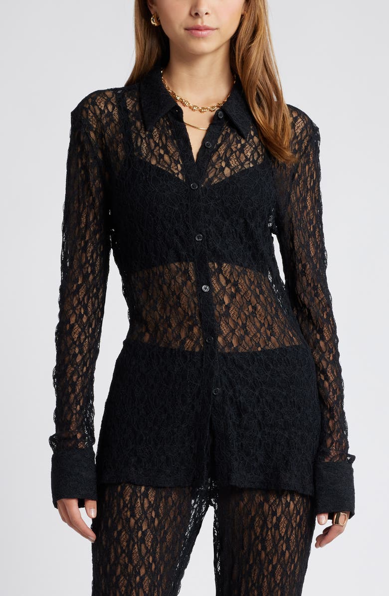 Open Edit Lace Button-Up Shirt, Main, color, 