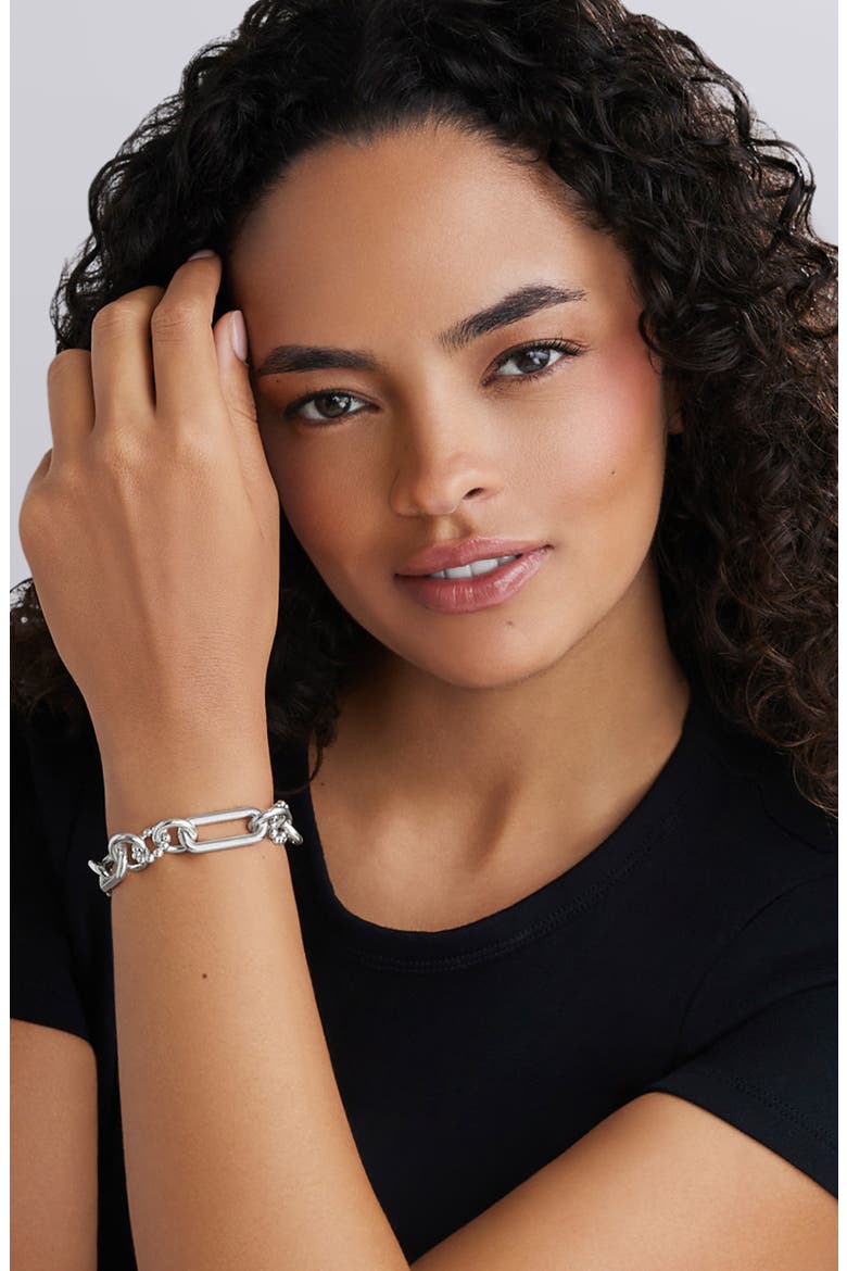 Signature Caviar Sterling Silver Link Bracelet, Alternate, color, SILVER