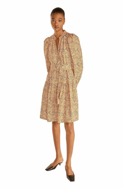 Speckled Fleur Belted Long Sleeve Dress