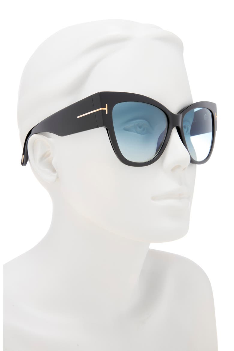 Anoushka 57mm Gradient Cat Eye Sunglasses, Alternate, color, SHINY BLACK/ GRADIENT GREY