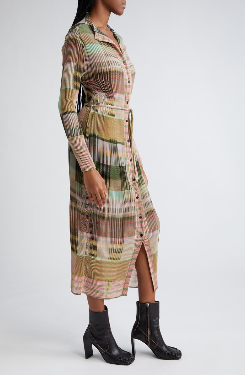 Julia Heuer Taro Print Long Sleeve Belted Pleated Chiffon Dress/Jacket, Alternate, color,