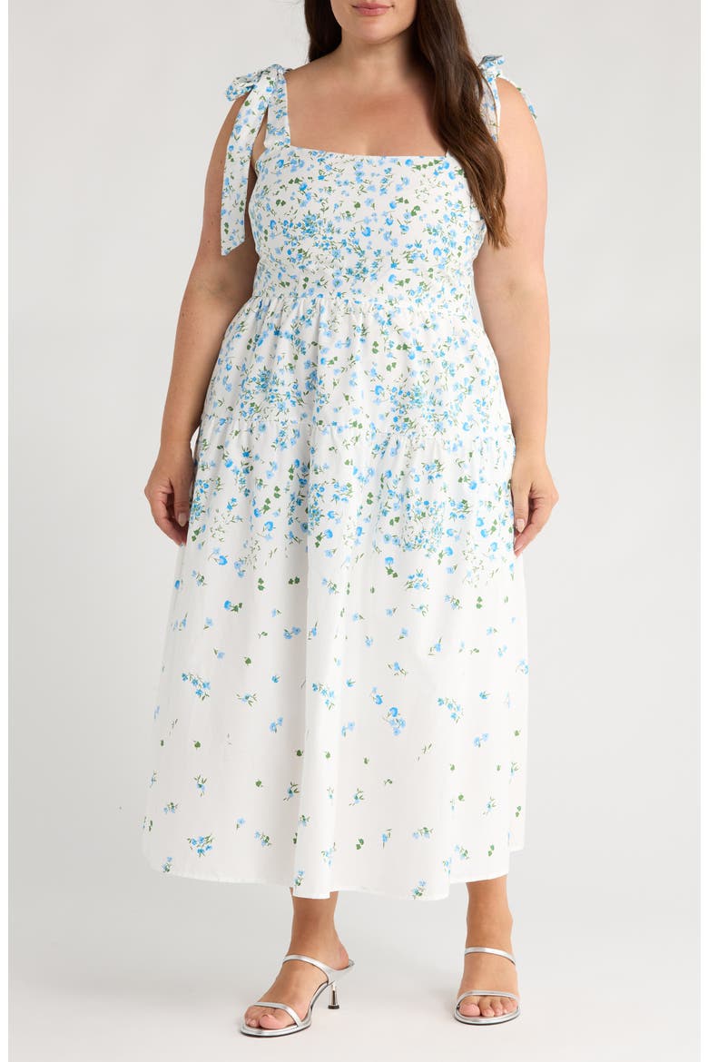 Miley Floral Thea Tie Strap Cotton Maxi Dress, Main, color, WHITE/ BLUE/ GREEN