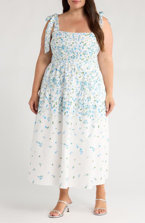 Miley Floral Thea Tie Strap Cotton Maxi Dress (Plus)