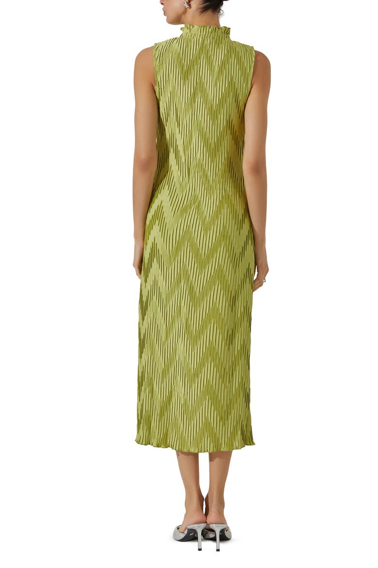 Zigzag Plissé Mock Neck Midi Dress, Alternate, color, CELERY