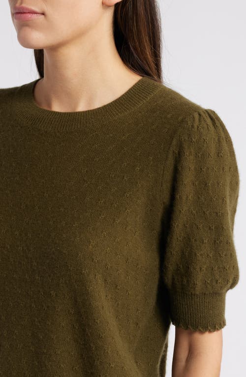 Frame Puff Sleeve Pointelle Cashmere Sweater In Military Green