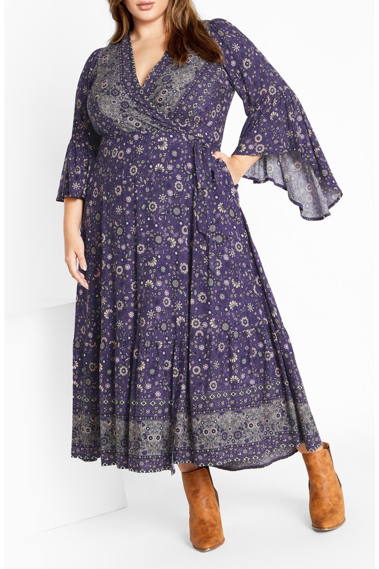 Adhara Mixed Print Long Sleeve Maxi Dress, Main, color, BLUE FLORAL