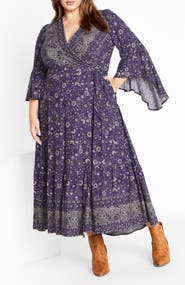 City Chic Adhara Mixed Print Long Sleeve Maxi Dress