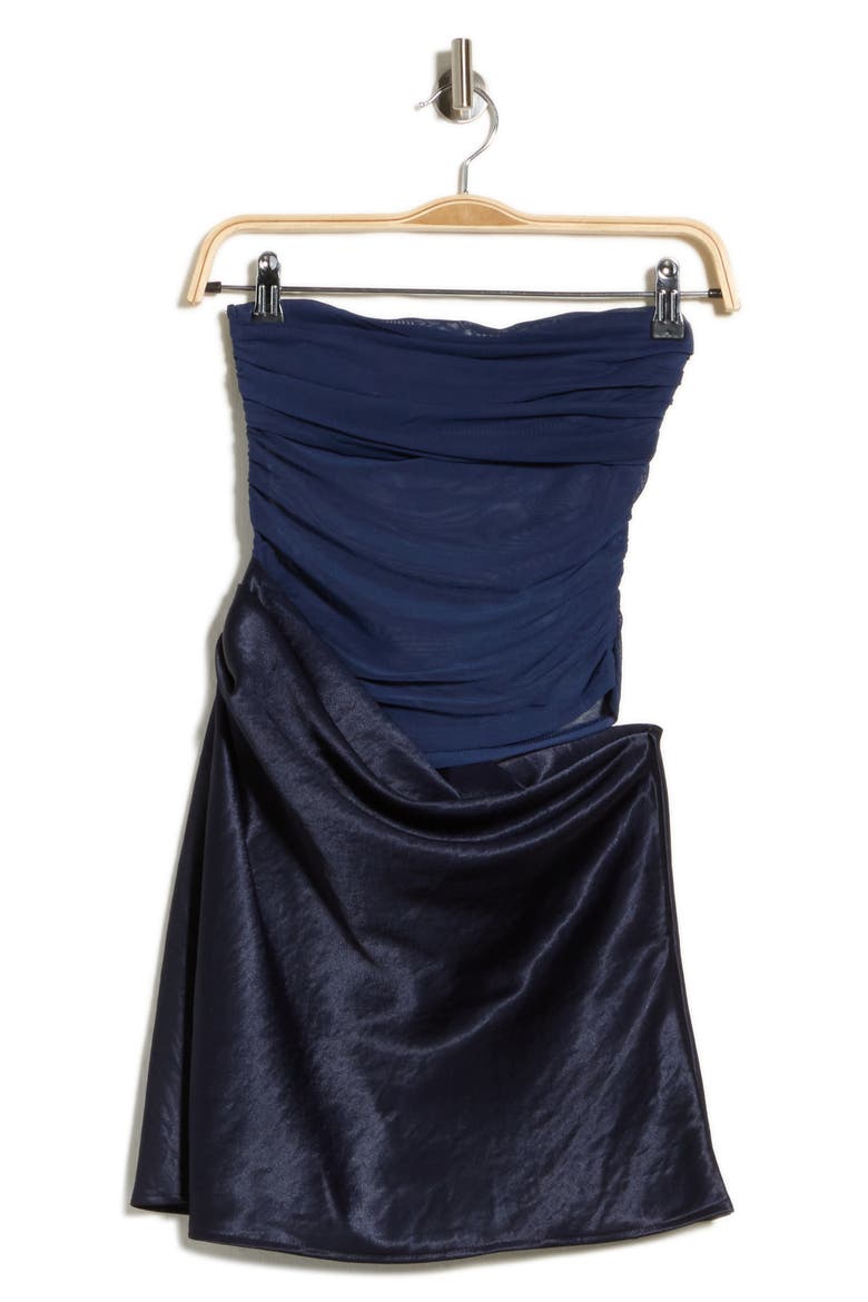 Elemental Strapless Mesh & Satin Minidress, Main, color, BLUE