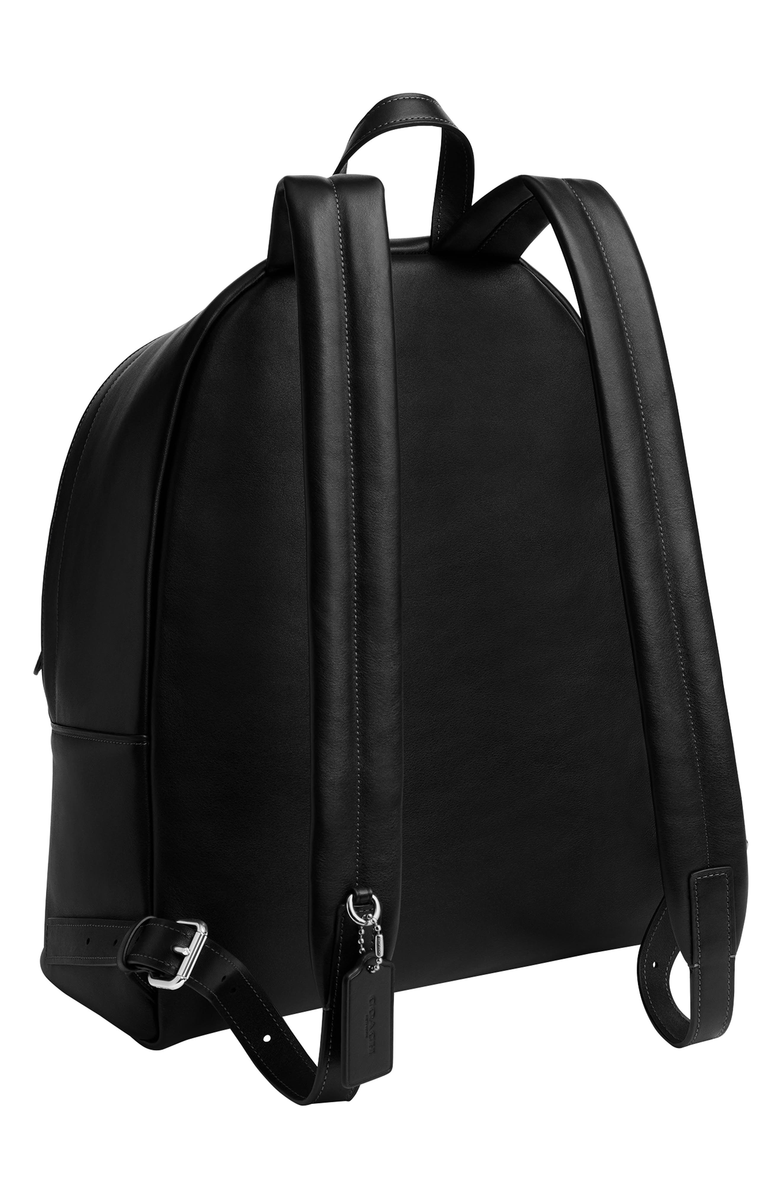 COACH Ridgewood Leather Backpack, Alternate, color, Black
