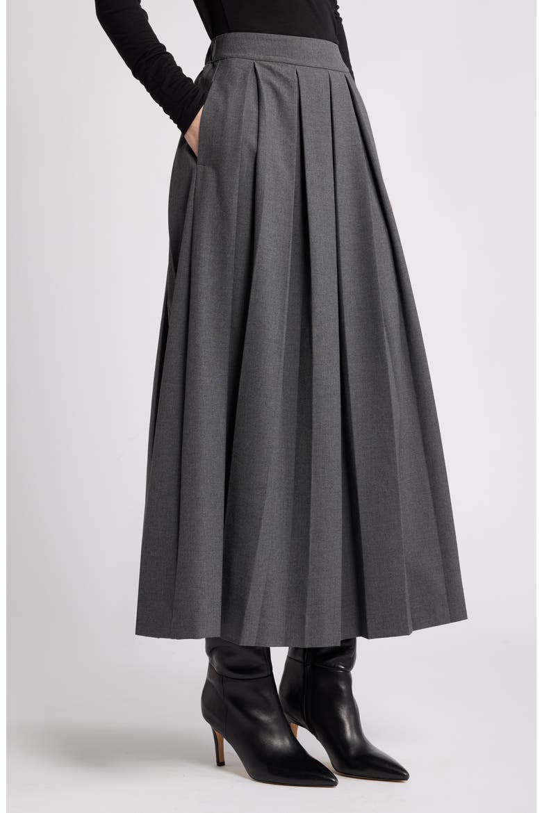 Pleated Midi Skirt, Alternate, color, GREY DARK HEATHER
