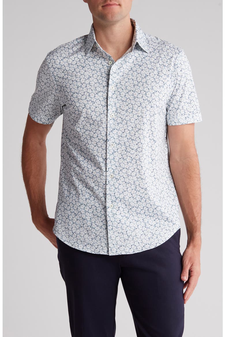 Miles OoohCotton® Floral Short Sleeve Button-Up Shirt, Main, color, NAVY