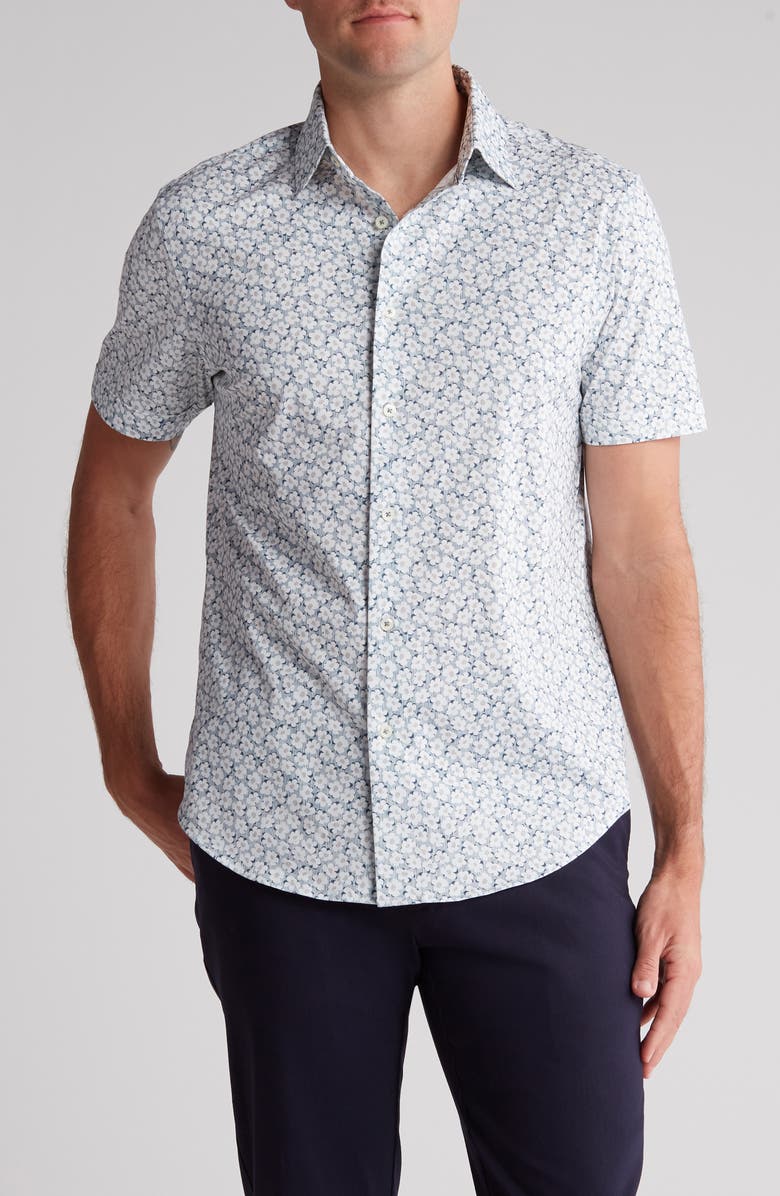 Bugatchi Miles OoohCotton<sup>®</sup> Floral Short Sleeve Button-Up Shirt, Main, color, 