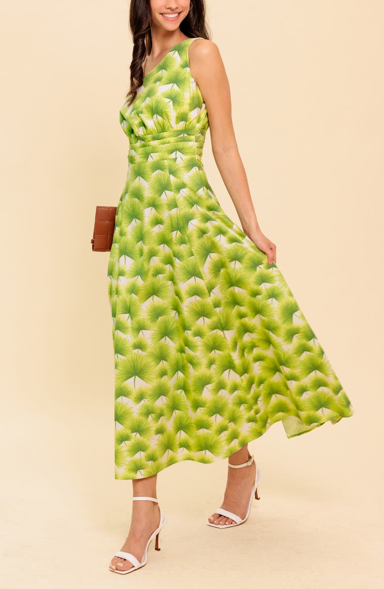 FLYING TOMATO One Shoulder Print Midi Dress, Alternate, color, Ivory Green