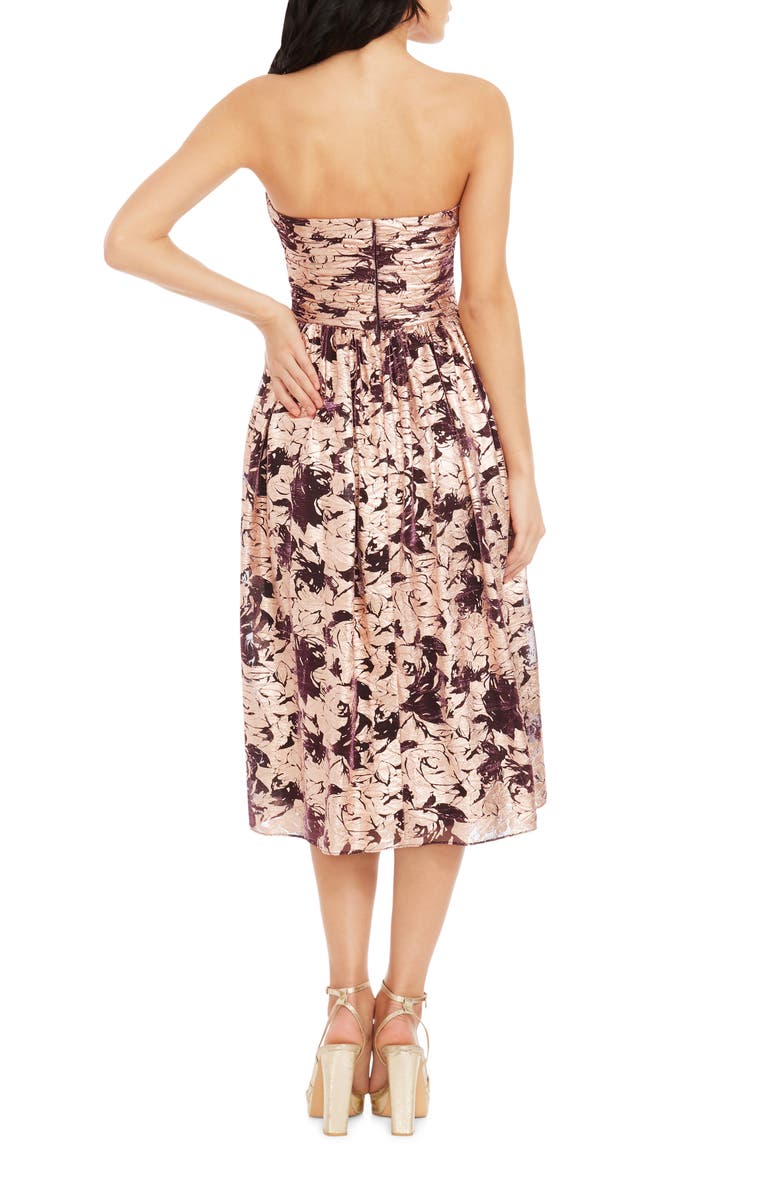 Dress the Population Mandy Metallic Floral Strapless Cocktail Dress, Alternate, color, 