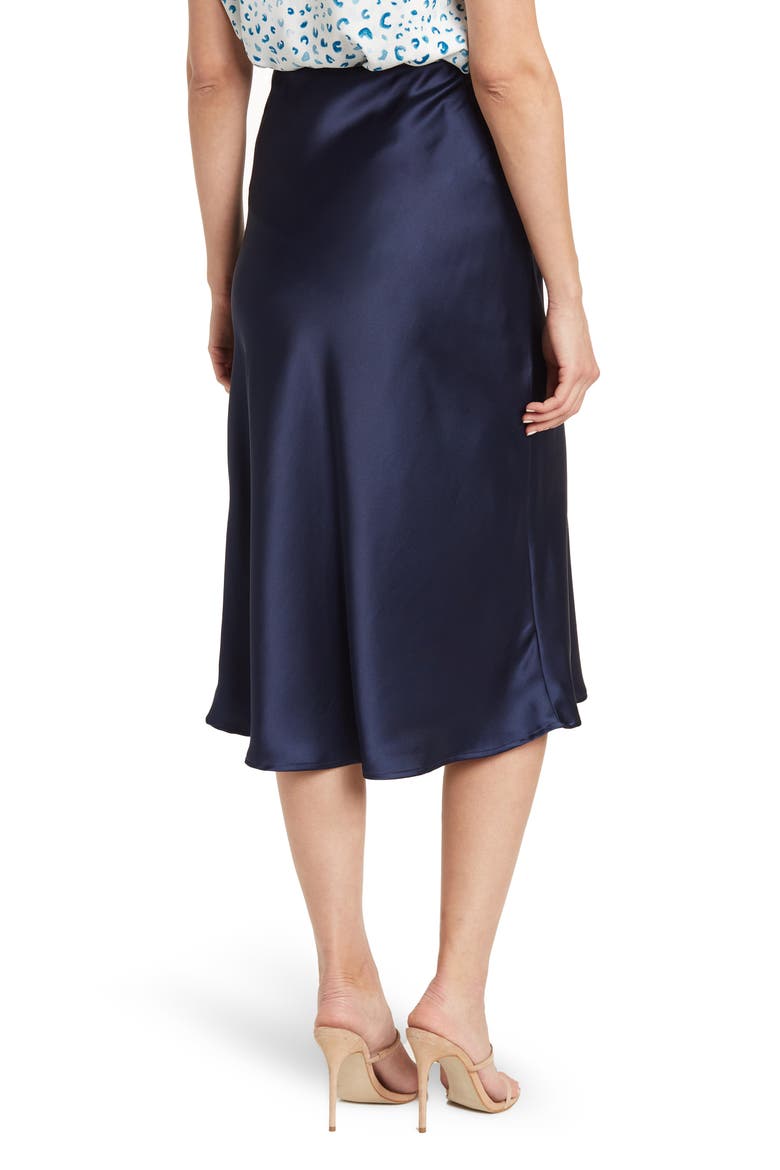 Solid Satin Midi Skirt, Alternate, color, NAVY