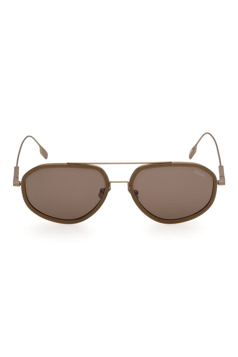 56mm Geometric Sunglasses, Main, color, SATIN BRASS / OPAL GREEN