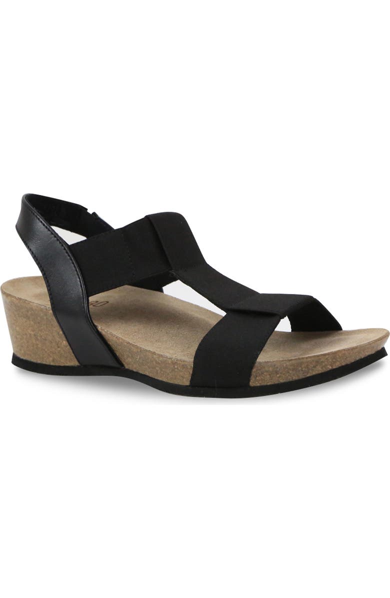 Munro Georgette T-Strap Wedge Sandal - Multiple Widths Available, Main, color, Black Patent/ Gore Combo