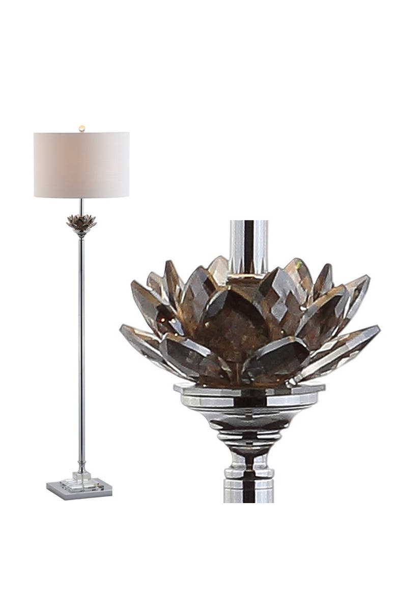 JONATHAN Y Amelia Crystal / Metal LED Floor Lamp, Main, color, Smoke Gray/Chrome
