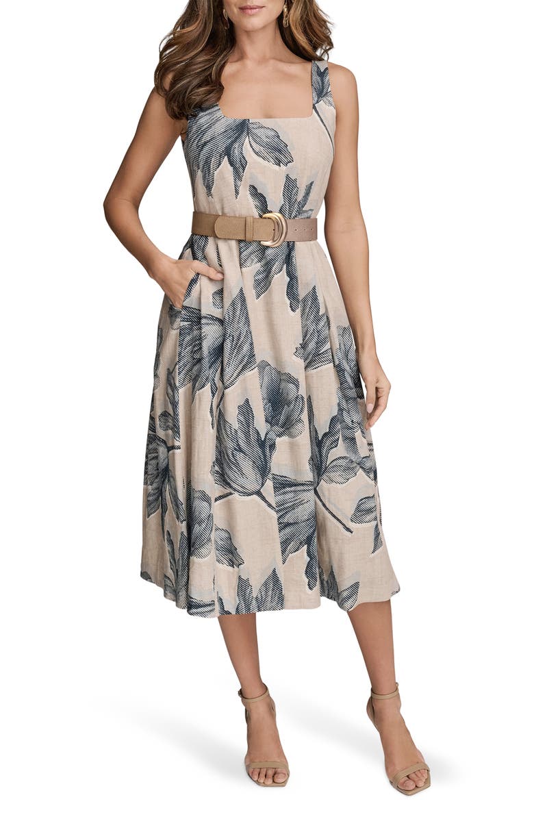 Donna Karan New York Print Belted Sleeveless Midi Dress, Main, color, 
