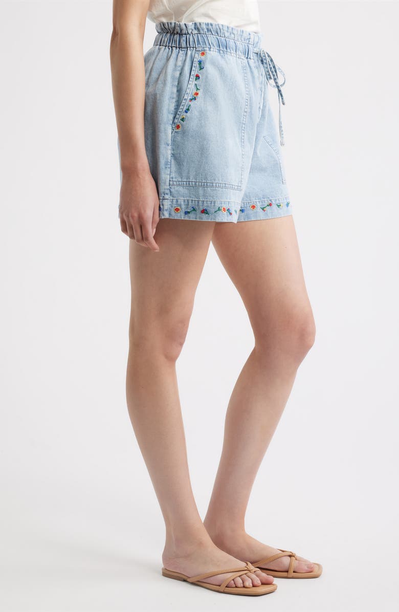 Rails Foster Paperbag Denim Shorts, Alternate, color, Faded Indigo Floral Embroidery