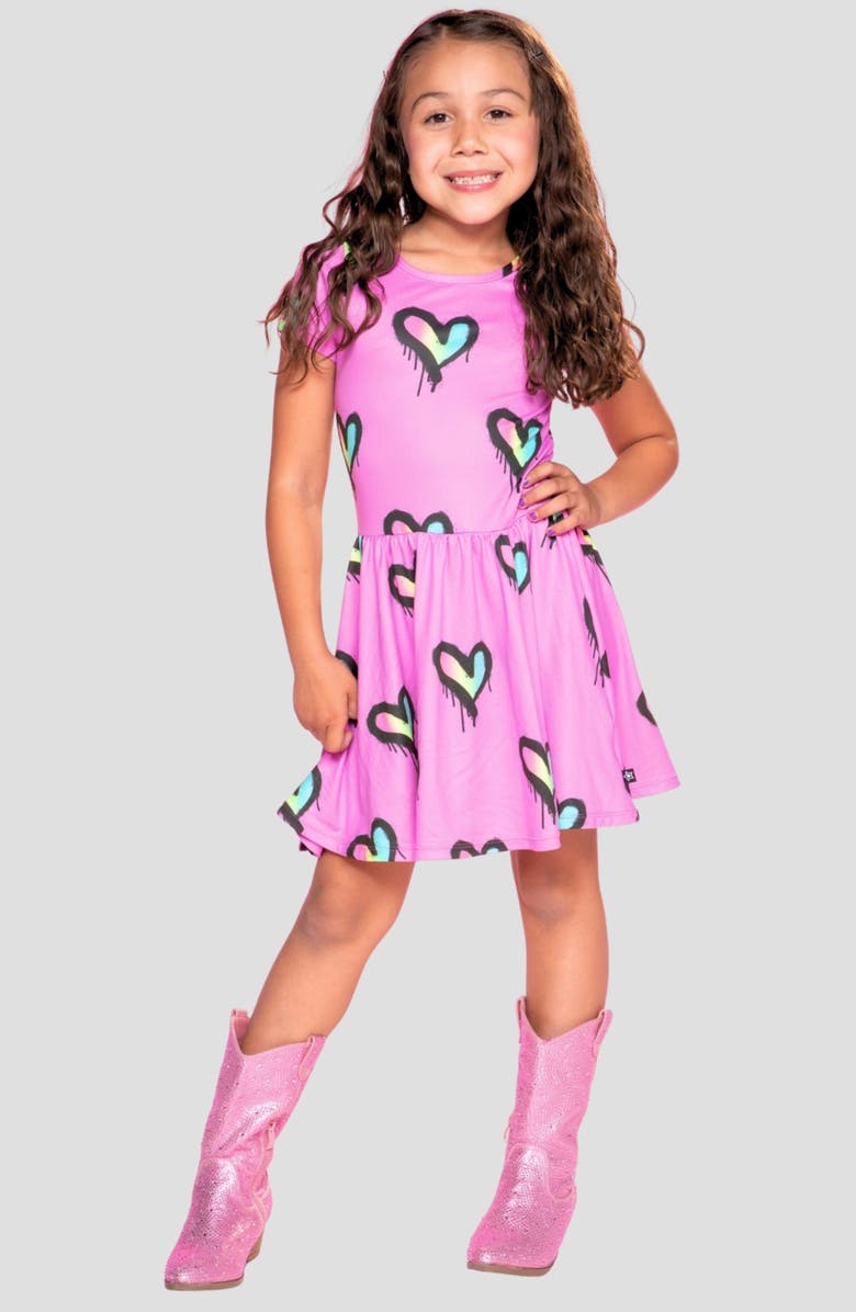 PixieLane Kids' Be Happy Dress, Alternate, color, Pink Rainbow Heart