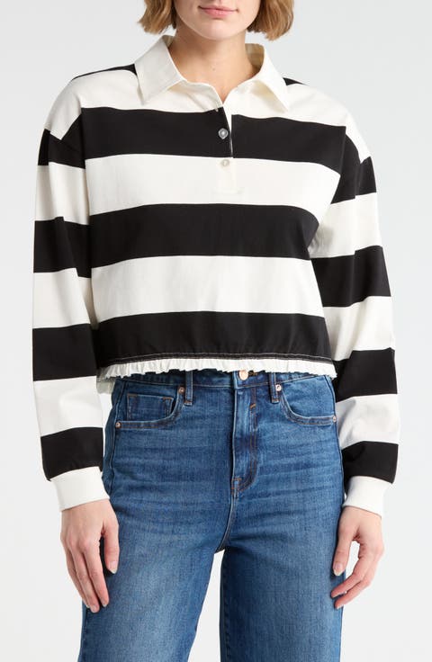 Stripe Long Sleeve Cotton Polo