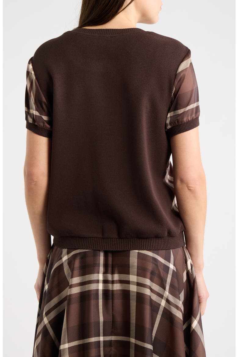 Plaid Front Short Sleeve Sweater, Alternate, color, ESPRESSO PLAID