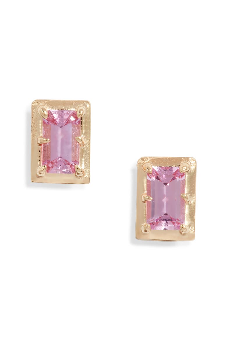 Classique Carré Semiprecious Baguette Stud Earrings, Main, color, PINK