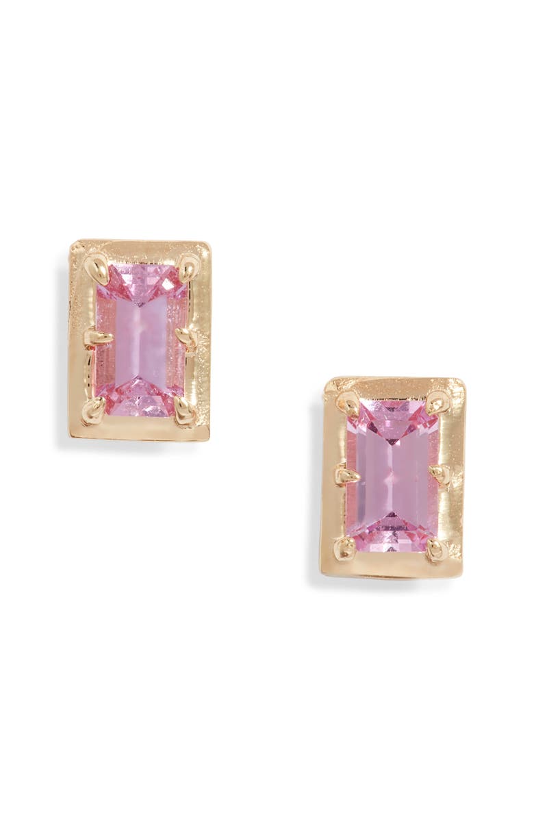 Anzie Classique Carré Semiprecious Baguette Stud Earrings, Main, color, Pink