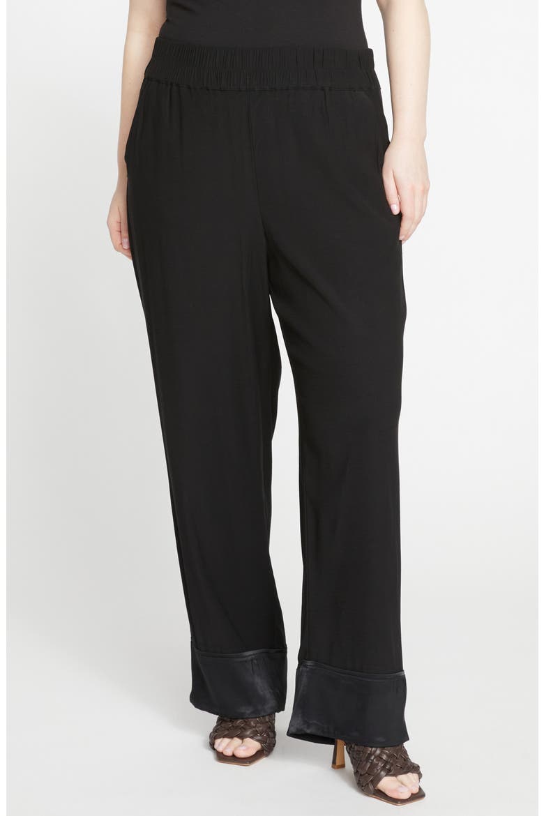 Soiree Satin Trim Pants, Main, color, BLACK/ BLACK SHINE