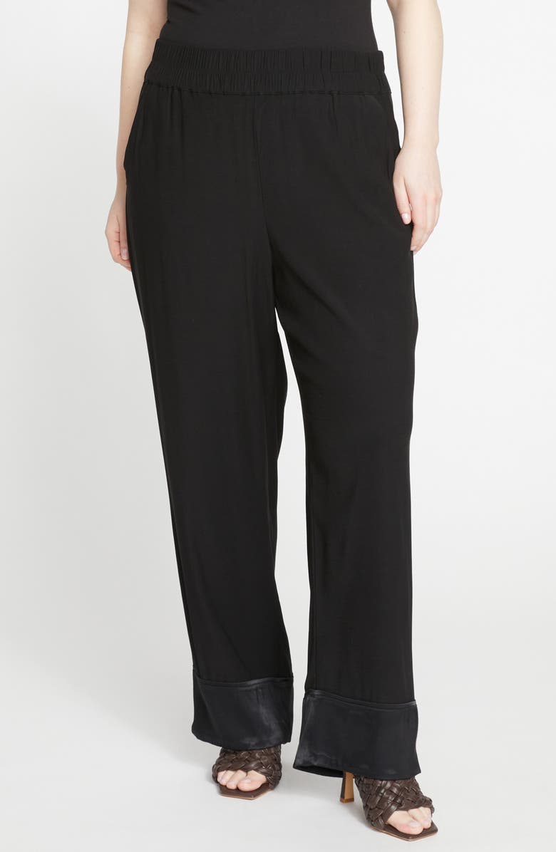 Universal Standard Soiree Satin Trim Pants, Main, color, Black/ Black Shine