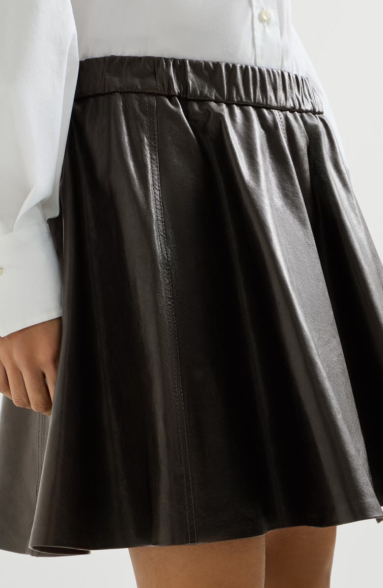 Brunello Cucinelli Polished nappa leather mini circle skirt, Alternate, color, Coffee