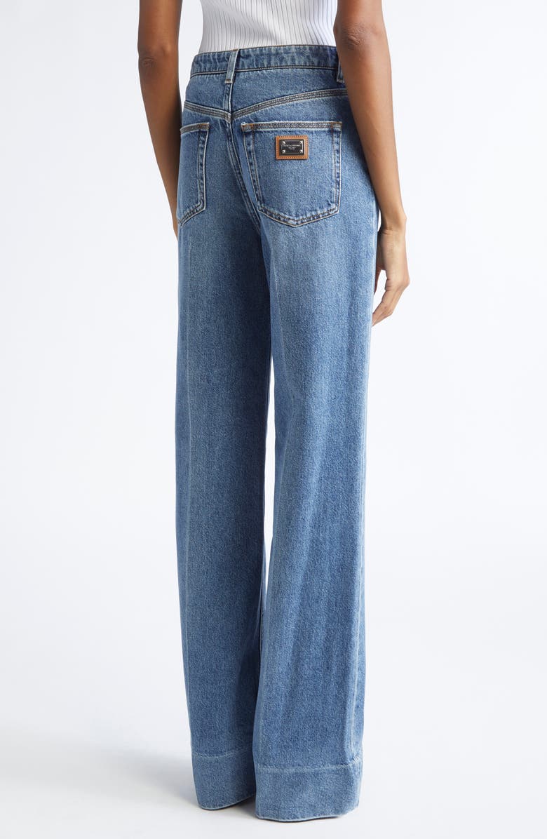 Dolce&Gabbana Pleated High Waist Wide Leg Denim Trousers, Alternate, color, S9001 Blue