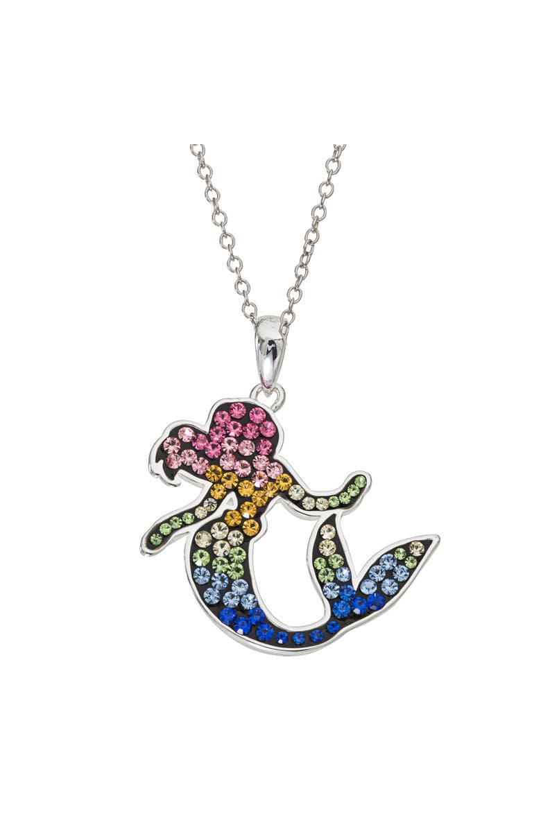 Disney The Little Mermaid Ariel Rainbow Crystal Silver Flash Plated Pendant Necklace, 18", Main, color, Silver, Multicolor