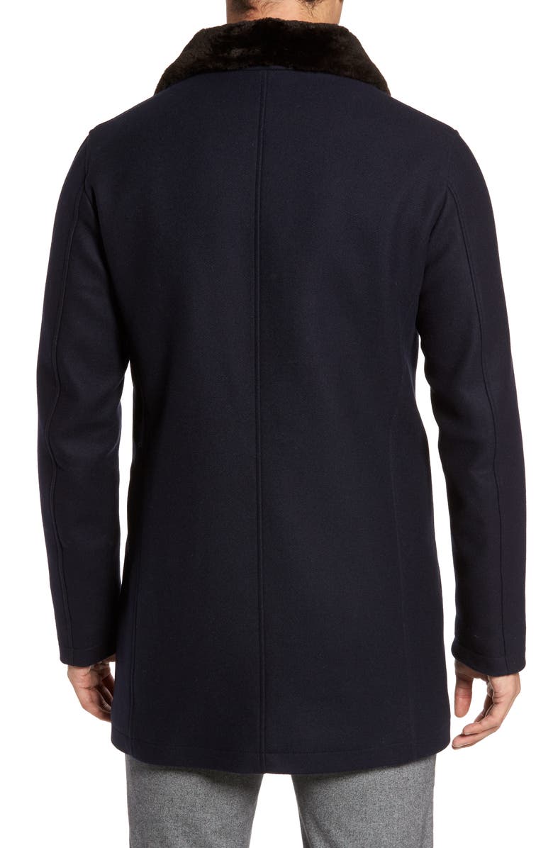 Herno Genuine Beaver Fur Collar Wool Blend Coat, Alternate, color,