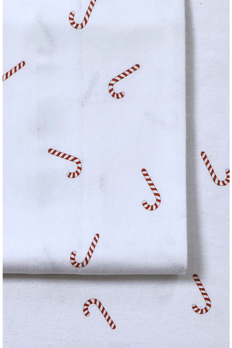 Candy Cane Cotton Flannel Sheet Set, Alternate, color, DEEP RED