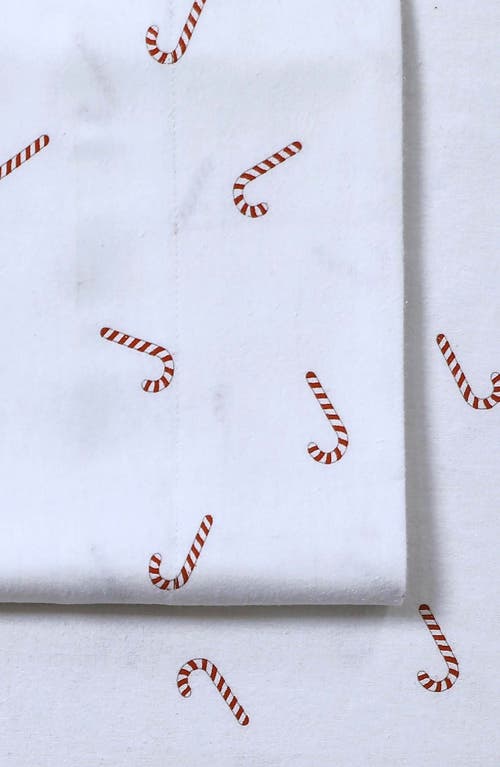 Azores Home Candy Cane Cotton Flannel Sheet Set In White