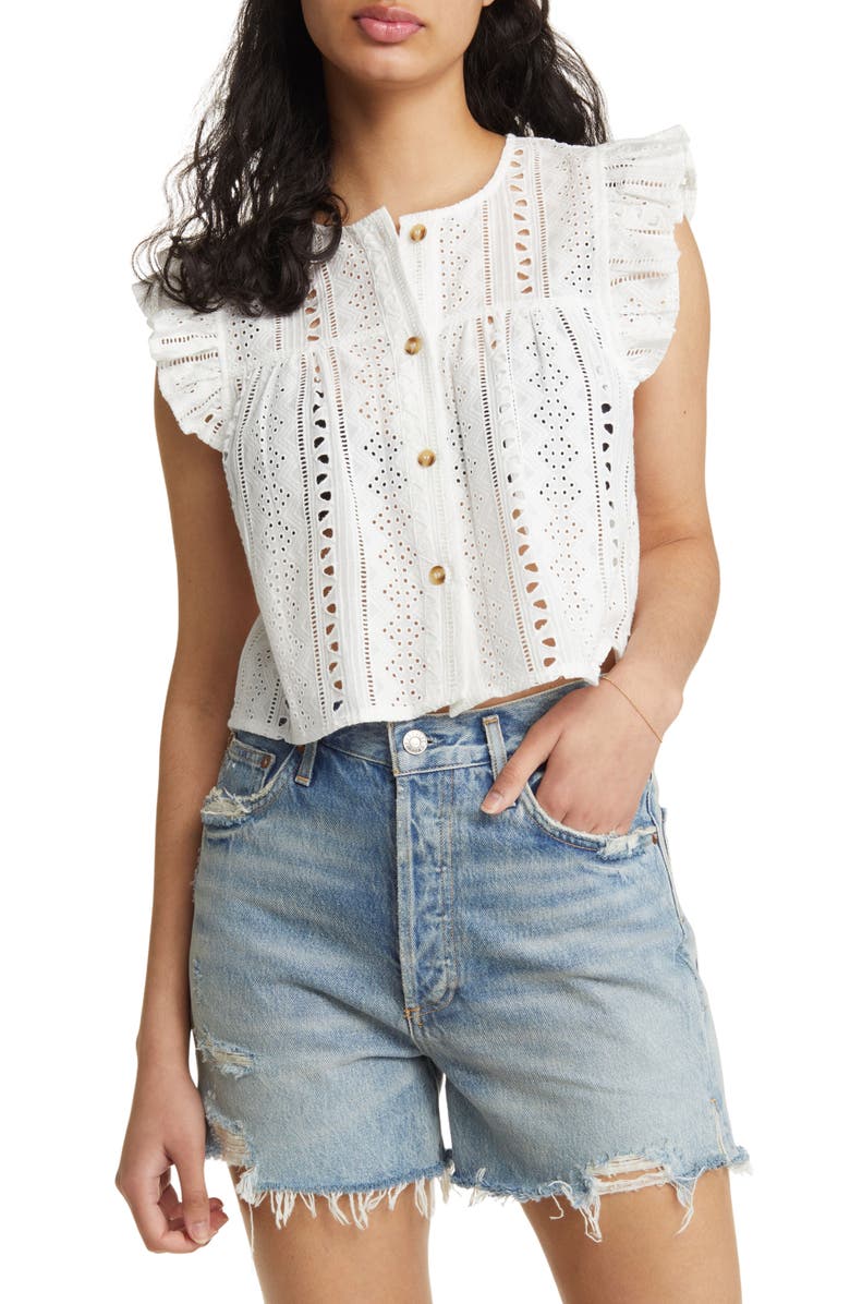 BLANKNYC Eyelet Crop Shirt, Main, color, 