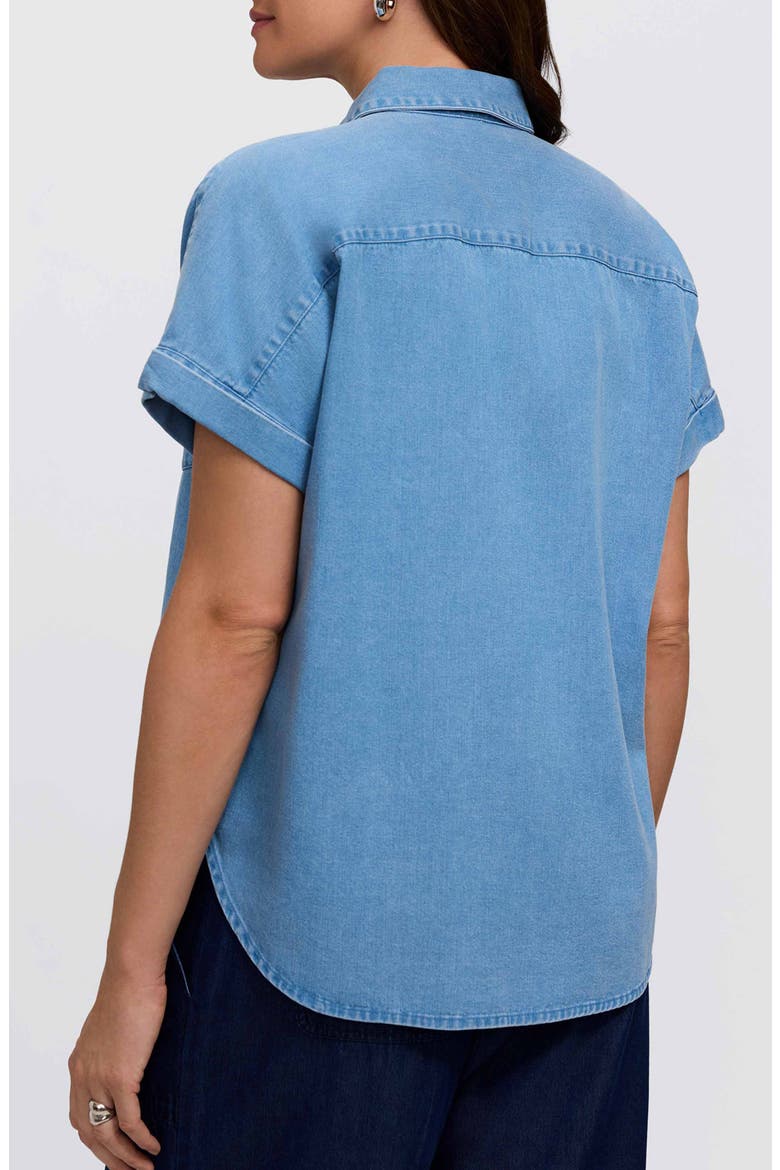 Abigail Short Sleeve Denim Button-Up Shirt, Alternate, color, BLEACH WASH BLUE