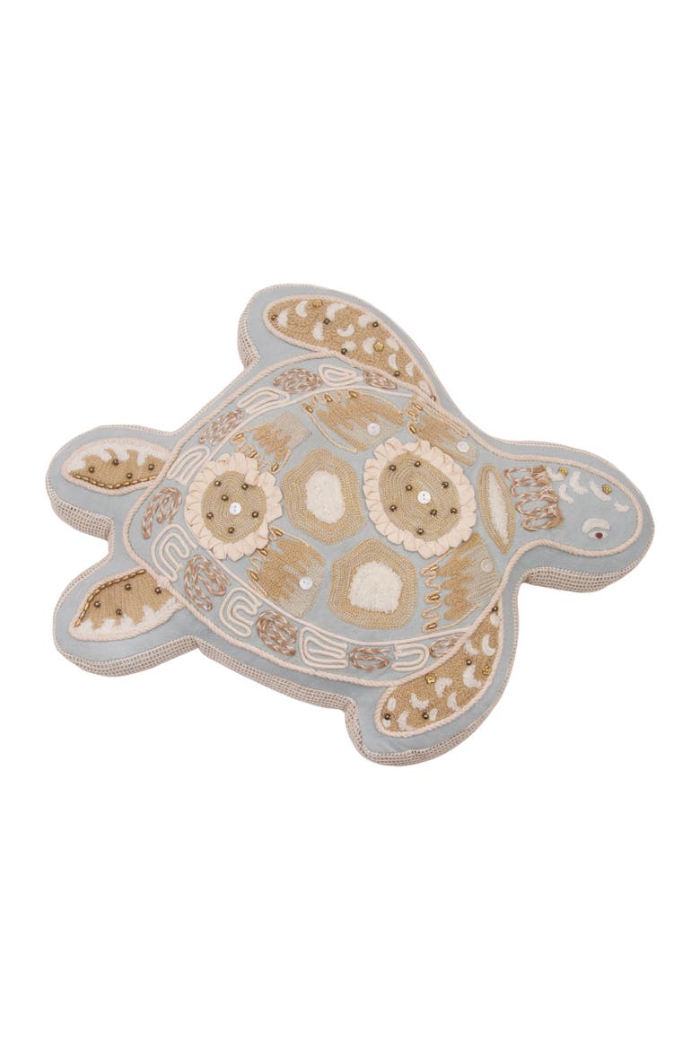 Beaded Sea Turtle Embellished Mini Accent Pillow 12" x 16", Main, color, Beige