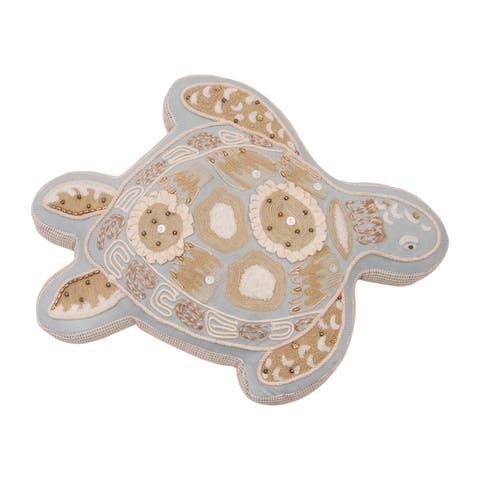 Beaded Sea Turtle Coastal Embellished Accent Shaped Pillow