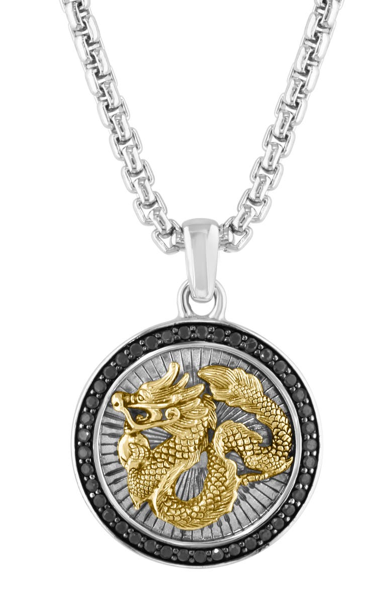Men's Two-Tone Dragon Disc Pendant Necklace, Alternate, color, BLACK