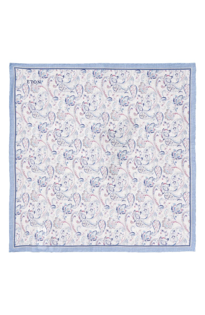 Eton Paisley Linen Pocket Square, Alternate, color, Light Blue
