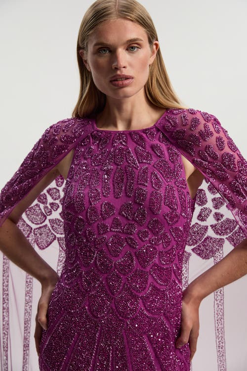 Karen Millen Premium Embellished Caped Maxi Dress In Purple