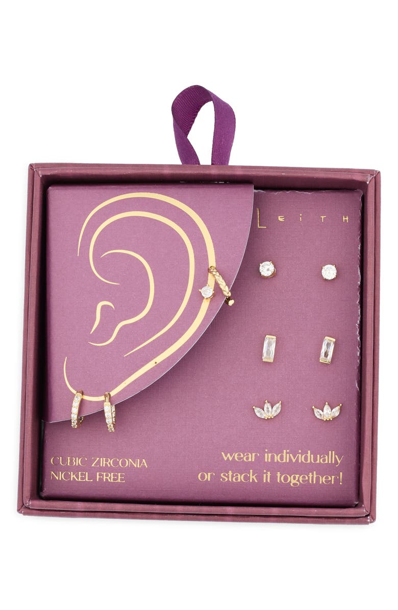 Leith Set of 5 Cubic Zirconia Earrings, Main, color, Clear- Gold